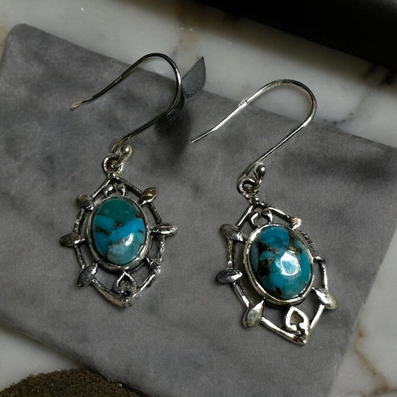 Blue Moon Turquoise Sterling Silver Drop Earrings - Picture 3 of 9
